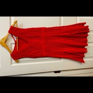 Hot red Anthropologie dress; great for summer nights!